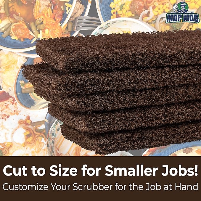 Heavy Duty XL Brown Scouring Pad 5 Pack. 10 x 4.5in Large Multipurpose Nylon Scrubbing Sponges. Clean Bathrooms, Kitchens, Counters and Floors to Erase Grime and Make Surfaces Sparkle