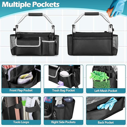 Wearable Cleaning Caddy Organizer, Cleaning Supplies Bag with Divider & Support Pad, Cleaner Tote with Handle & Detachable Shoulder Strap, Housekeeping Storage Box with Multi Pockets, Bag Only