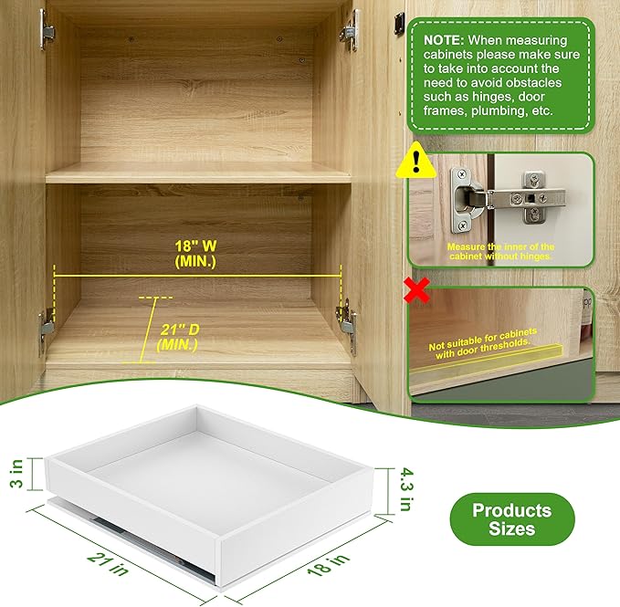 MyLifeUNIT Wooden Pull Out Drawers for Cabinets, 18"W Fully Assembled Pull-Out Cabinet Organizer Shelves, Soft Close Slide Out Drawer for Kitchen Cabinet