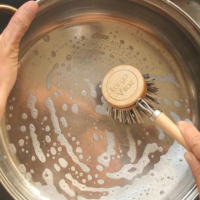 6 pcs Wooden Dish Brush Replacement Heads Made of Renewable Bamboo Wood and Natural Bristle Fiber, Durable, Long Lasting (Palm/Coconut Fiber Bristles)