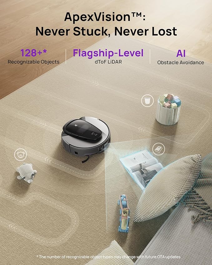 3i G10+ Robot Vacuum and Mop Combo, 18,000 Pa Suction, 60-Day Hands-Free Cleaning with Quiet Debris Compression, Smart LiDAR Navigation, Auto Extension Along Edges, Ideal for Hard Floors & Carpets