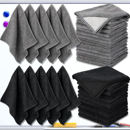 Tudomro 30 Pcs Magnetic Cleaning Cloth Dry Erasers Bulk for White Boards with Most Whiteboards Dry Eraser Reusable Microfiber Cloth Eraser, Home Office, 10'' x 10''(Black, Gray)