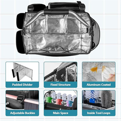 Wearable Cleaning Caddy Organizer, Cleaning Supplies Bag with Divider & Support Pad, Cleaner Tote with Handle & Detachable Shoulder Strap, Housekeeping Storage Box with Multi Pockets, Bag Only