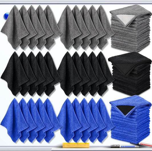 Tudomro 30 Pcs Magnetic Cleaning Cloth Dry Erasers Bulk for White Boards with Most Whiteboards Dry Eraser Reusable Microfiber Cloth Eraser, Home Office, 10'' x 10''(Black, Gray,Blue)