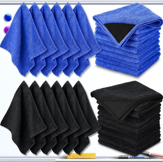 Tudomro 30 Pcs Magnetic Cleaning Cloth Dry Erasers Bulk for White Boards with Most Whiteboards Dry Eraser Reusable Microfiber Cloth Eraser, Home Office, 10'' x 10'' (Black, Blue)